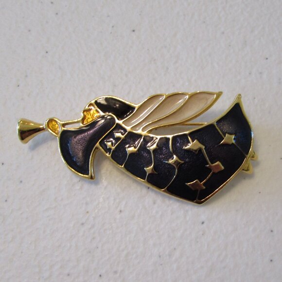 Angel Trumpet Pin Gold Tone Purple/Blue Sparkly Enamel 3" Long - Picture 2 of 8